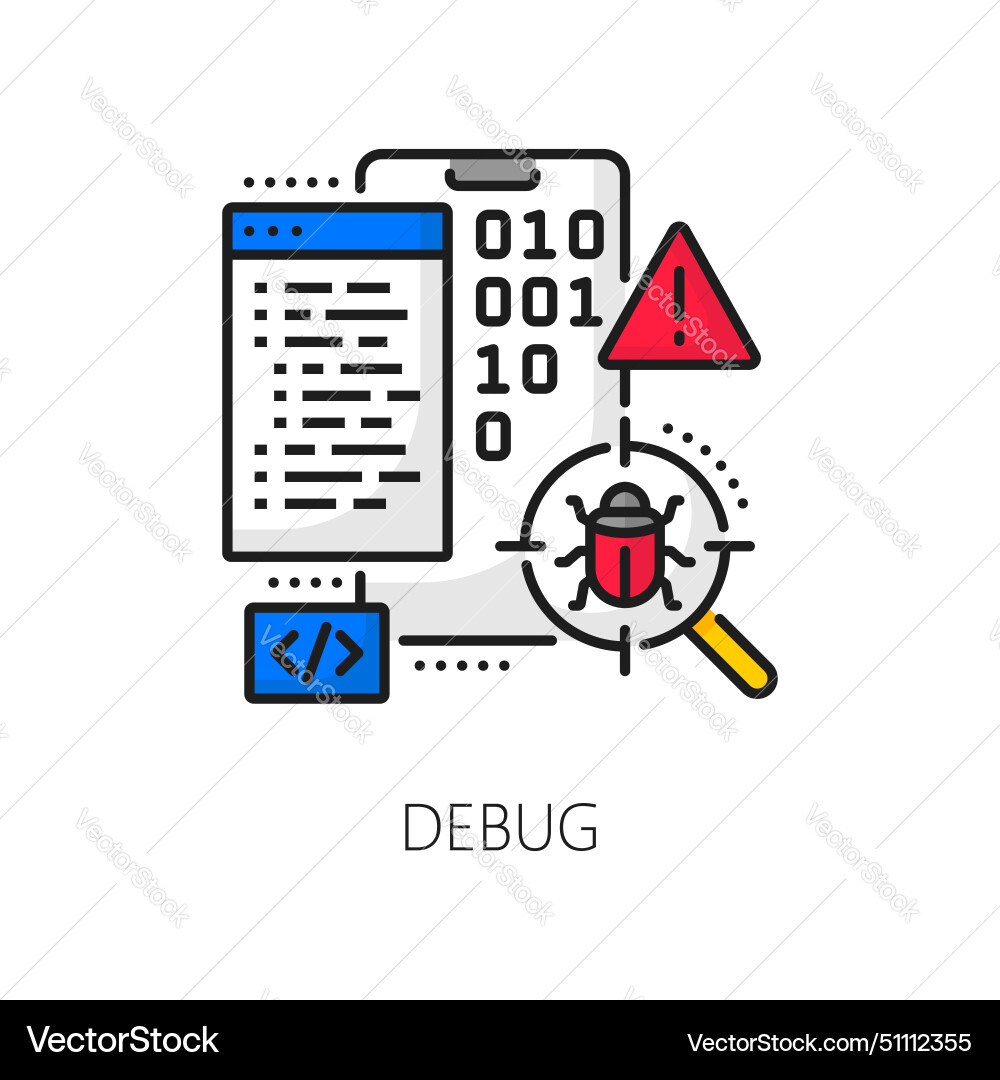 Cellphone app develop and debug outline icon Cellphone app develop and debug outline icon vector image
