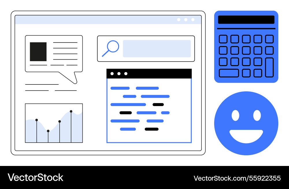 Digital workspace featuring data analytics search Digital workspace featuring data analytics search Vector Image