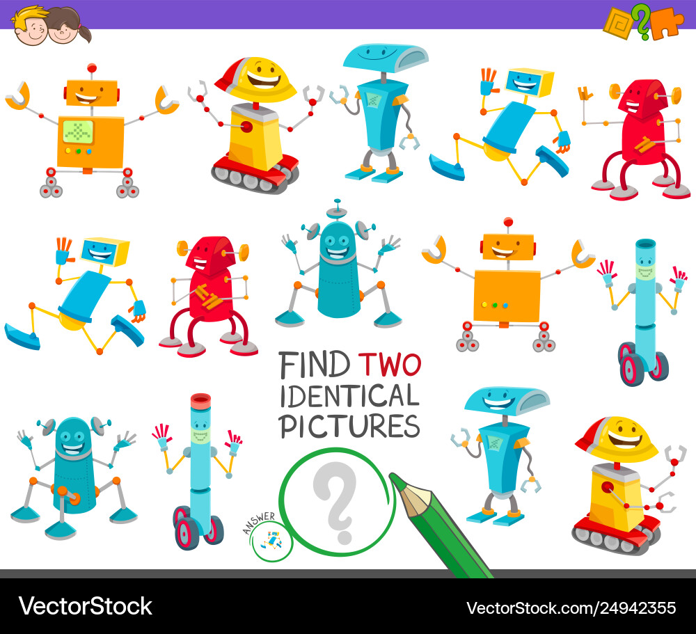 Find Two Robots Puzzle Game vector image