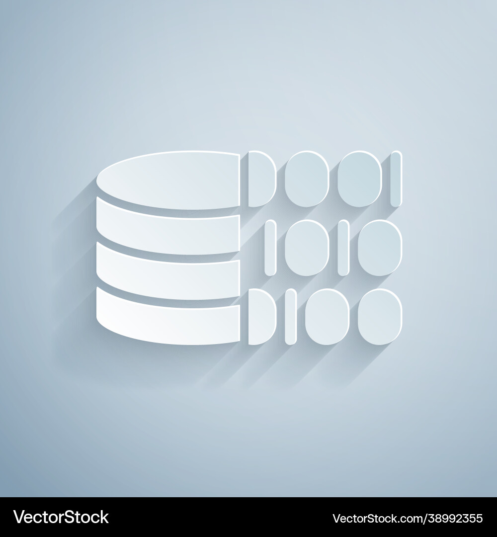 Paper cut binary code icon isolated on grey Paper cut binary code icon isolated on grey Vector Image