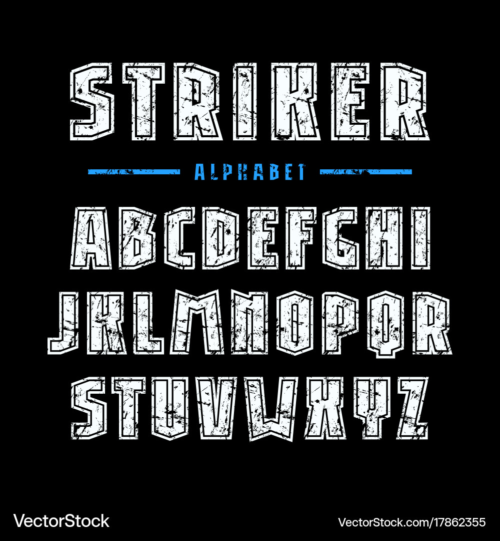 Sans serif font with contour and rough texture vector image
