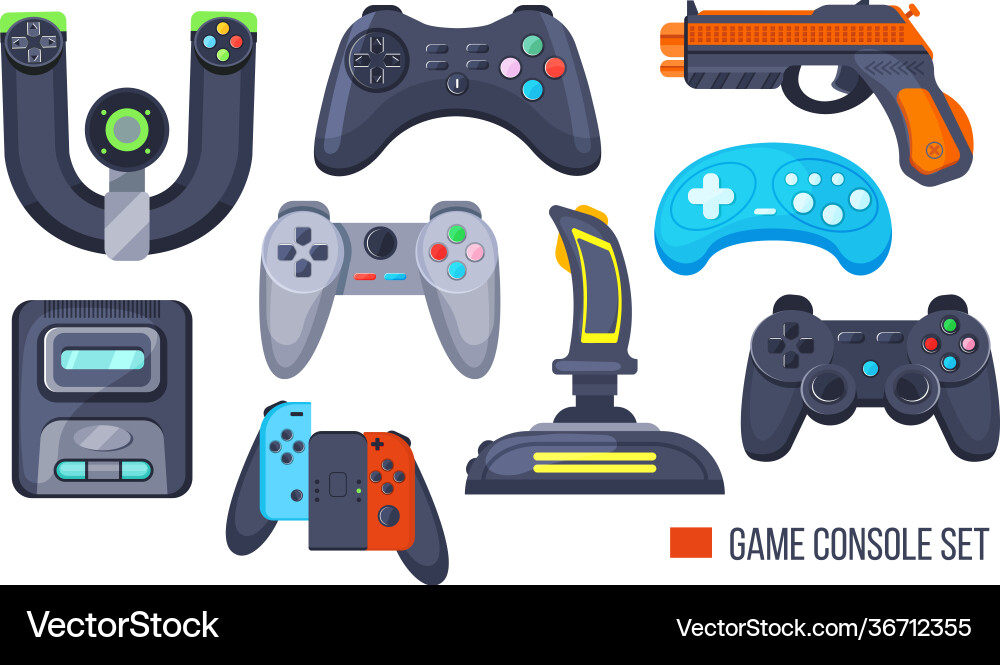 Set game console gamepad playing joystick video Set game console gamepad playing joystick video vector image
