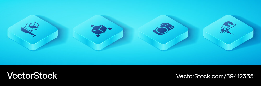Set isometric 3d scanner with cube Set isometric 3d scanner with cube vector image