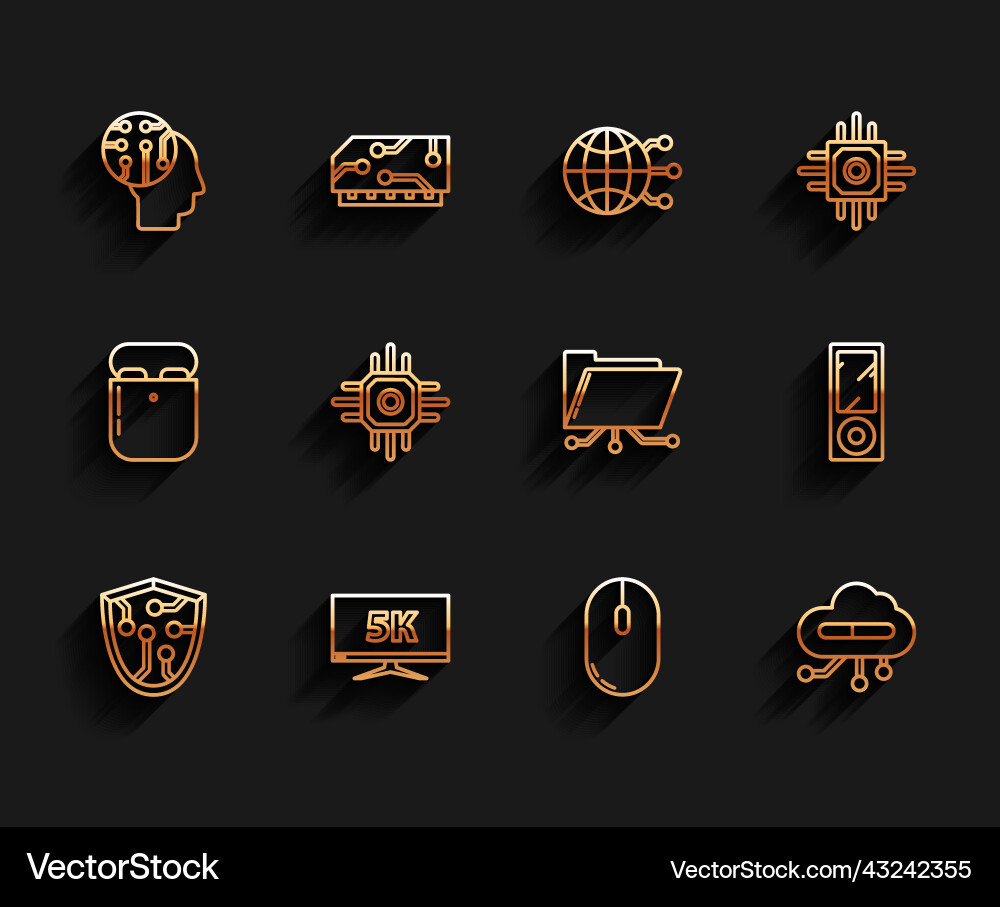 Set line cyber security monitor display with 5k Set line cyber security monitor display with 5k vector image