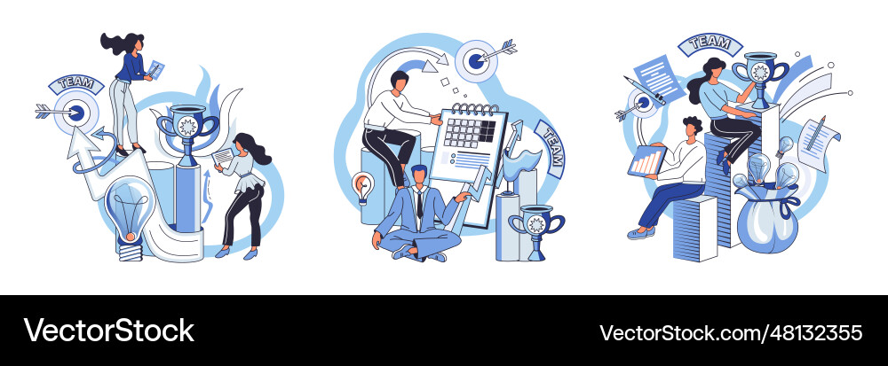 Team solving problems project completed work done Team solving problems project completed work done Vector Image