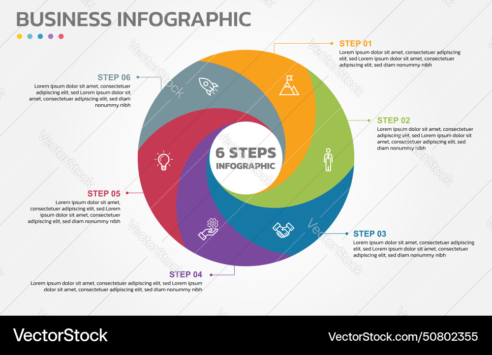 Visual data presentation cycle diagram with 6 Visual data presentation cycle diagram with 6 vector image