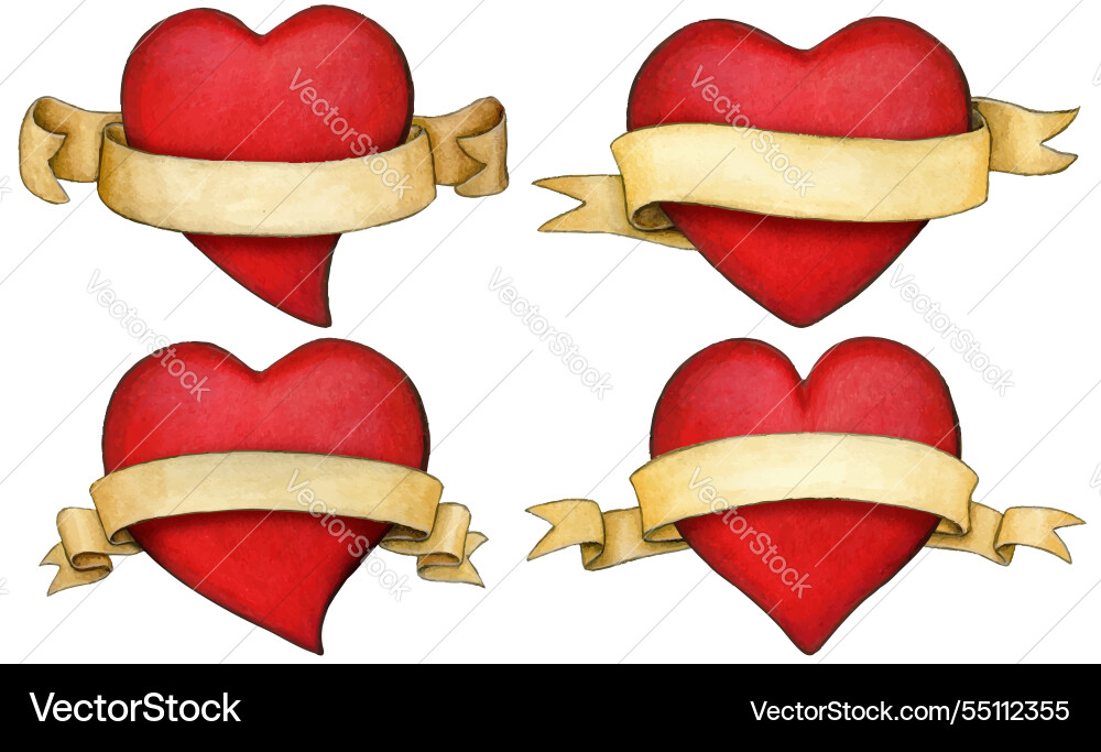 Watercolor hand drawn red hearts Watercolor hand drawn red hearts vector image