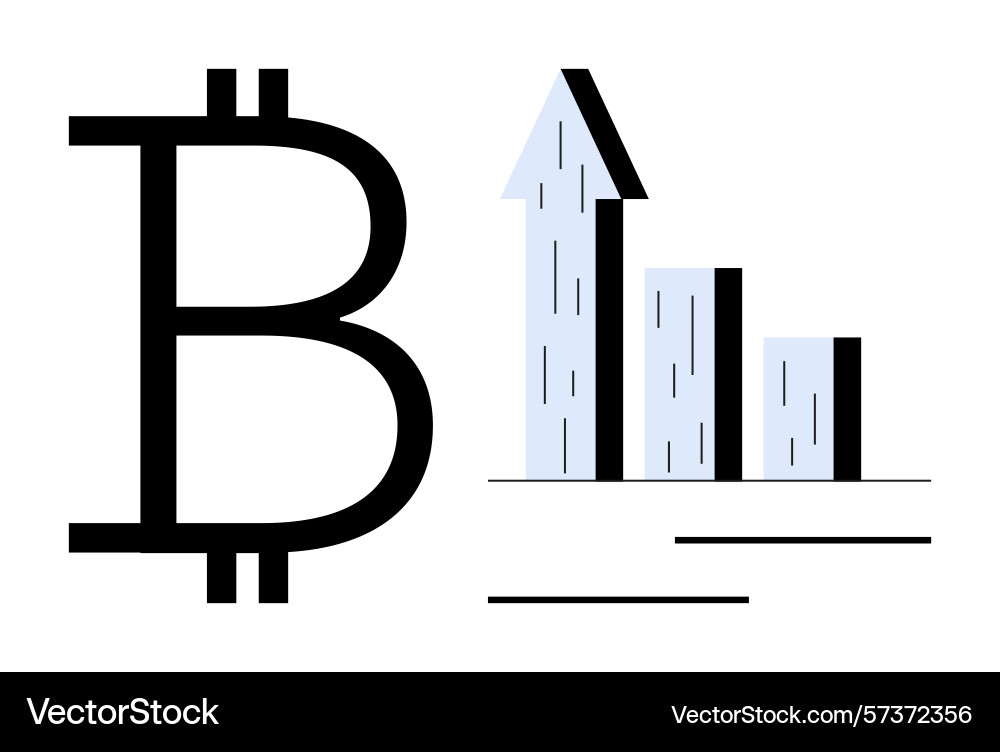 Bitcoin symbol with rising bar graph representing Bitcoin symbol with rising bar graph representing vector image