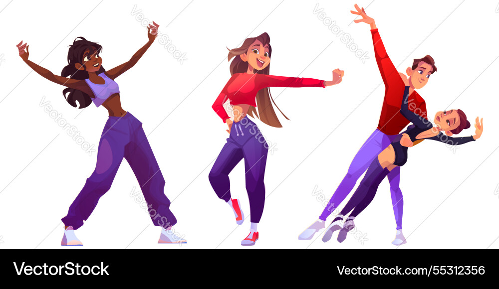 Dancer characters set showing different styles Dancer characters set showing different styles vector image