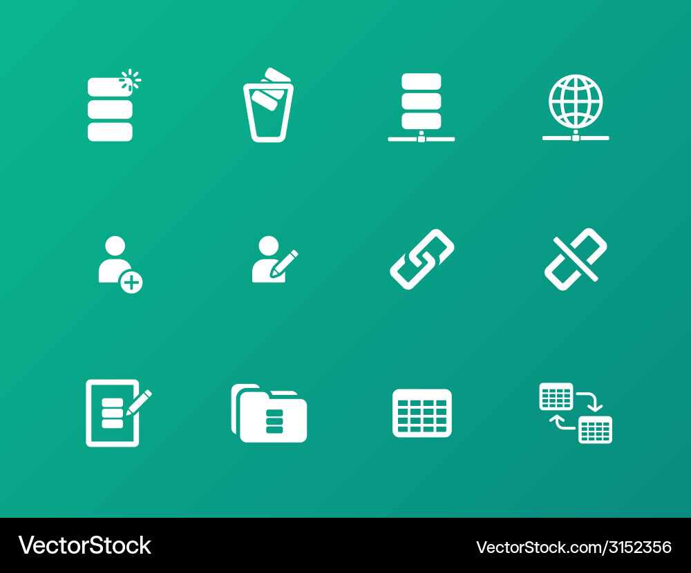 Database icons on green background Vector Image
