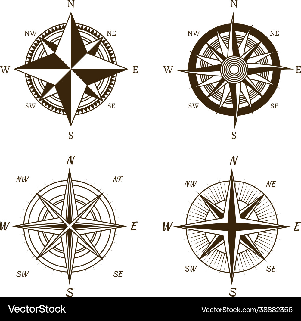 Hand-Drawn Compass Rose Icons Vector Image