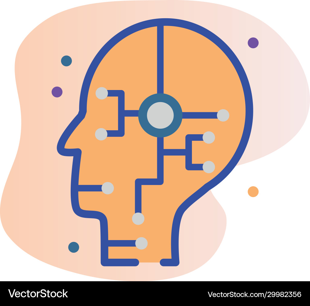 Head with circuit line fill block style icon vector image