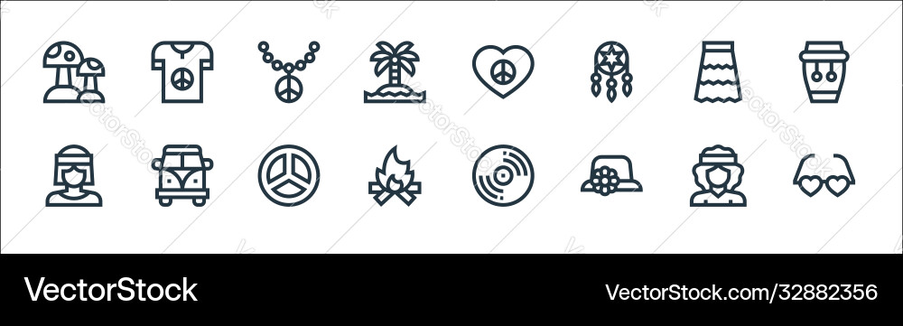Hippies line icons linear set quality Hippies line icons linear set quality vector image