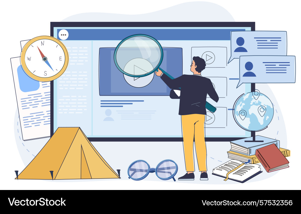 Man analyzing data on digital screen Man analyzing data on digital screen vector image