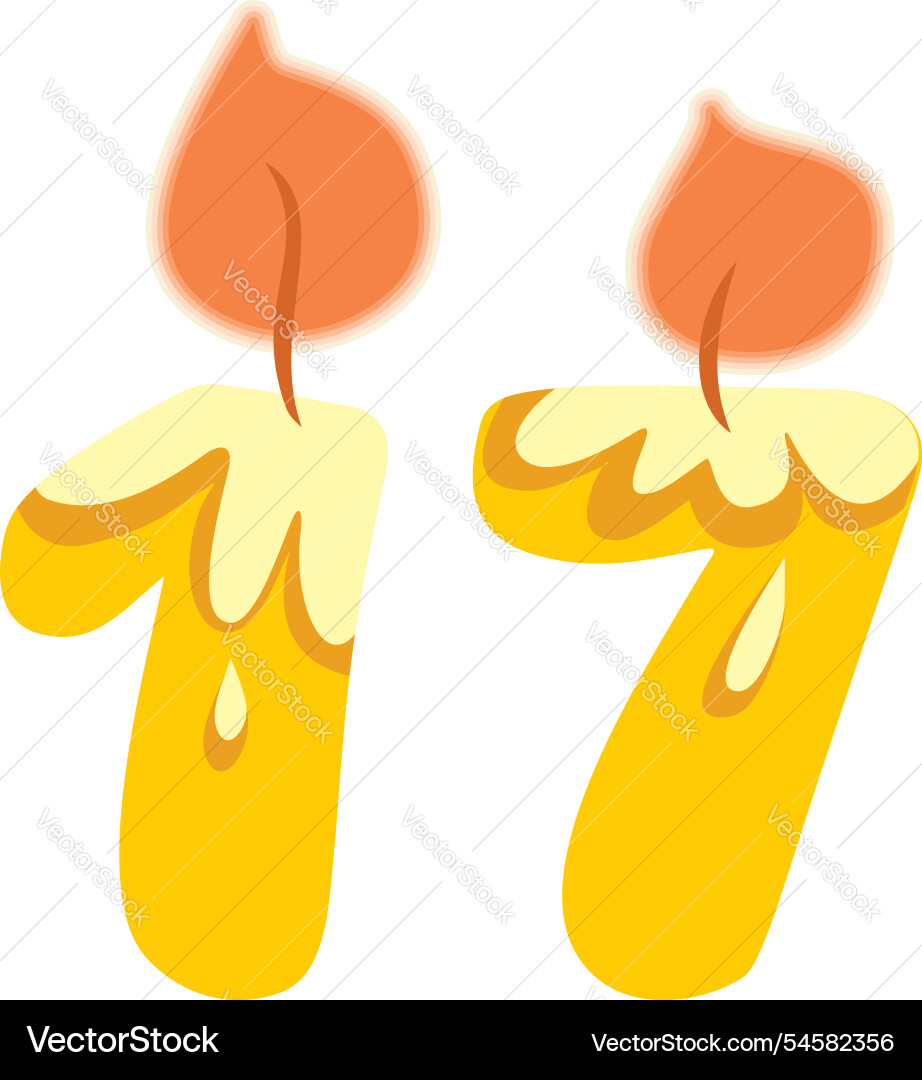 Number seventeen shaped candle cartoon design Number seventeen shaped candle cartoon design vector image