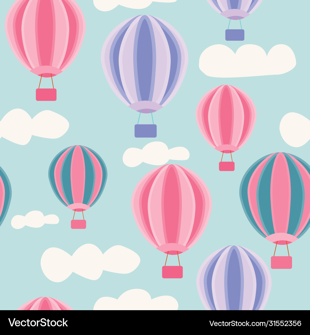 Seamless pattern with balloons and clouds Vector Image