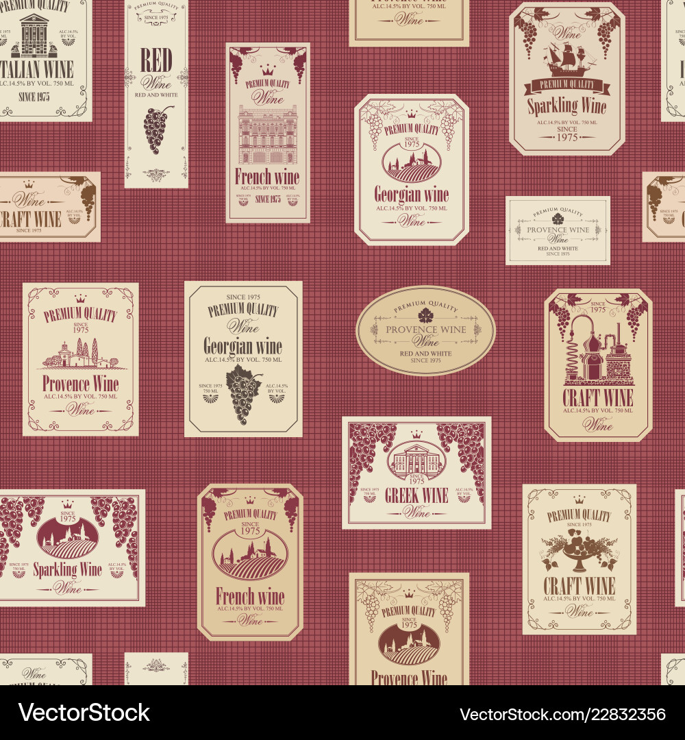 Seamless pattern with various wine labels Vector Image
