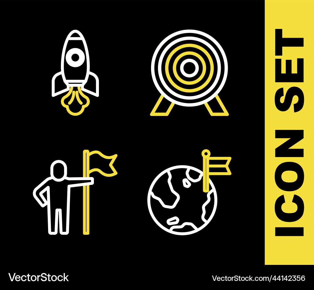 Set line target planet with flag man holding Set line target planet with flag man holding Vector Image