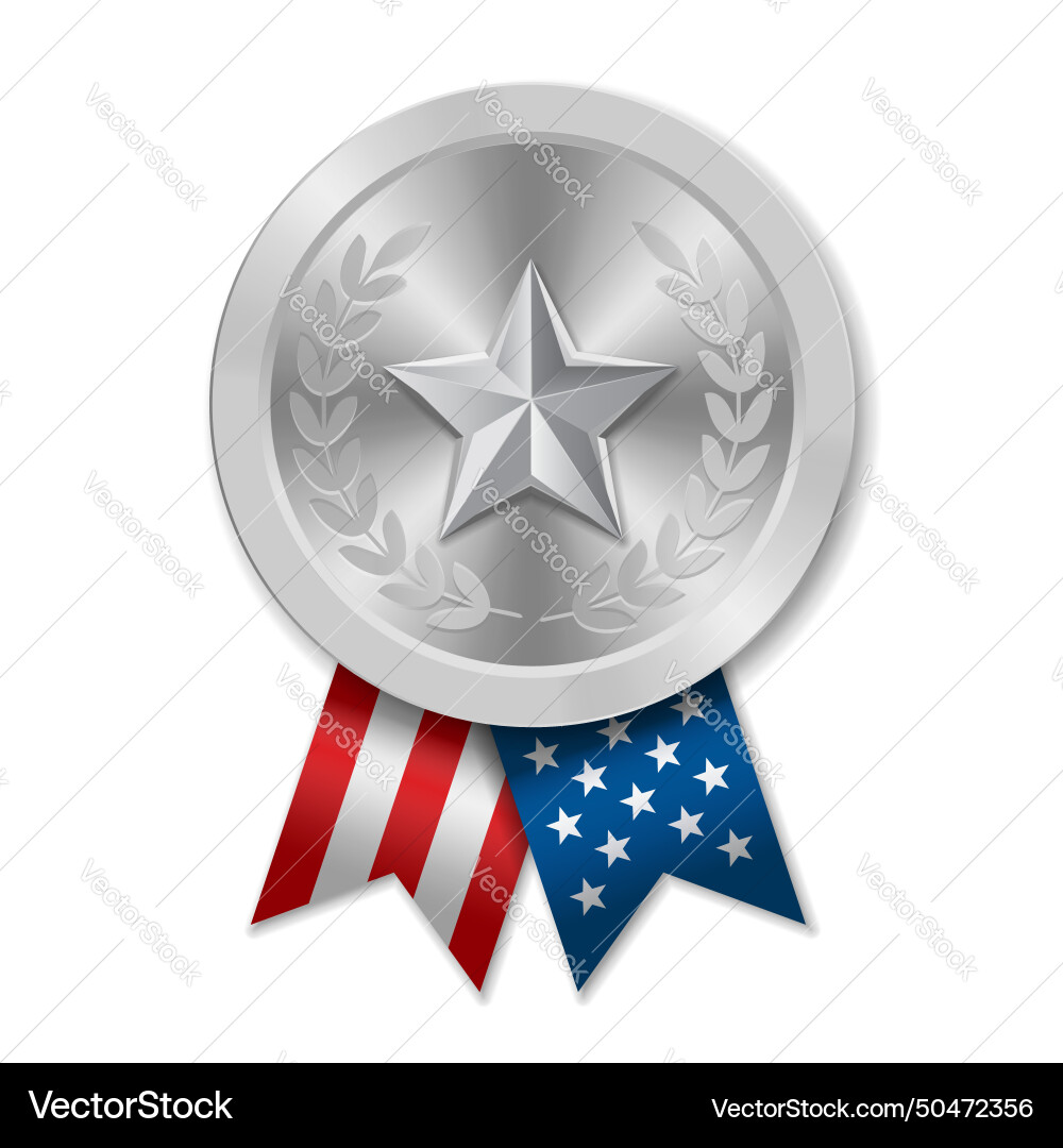 Silver award sport medal with usa ribbons and star Silver award sport medal with usa ribbons and star vector image