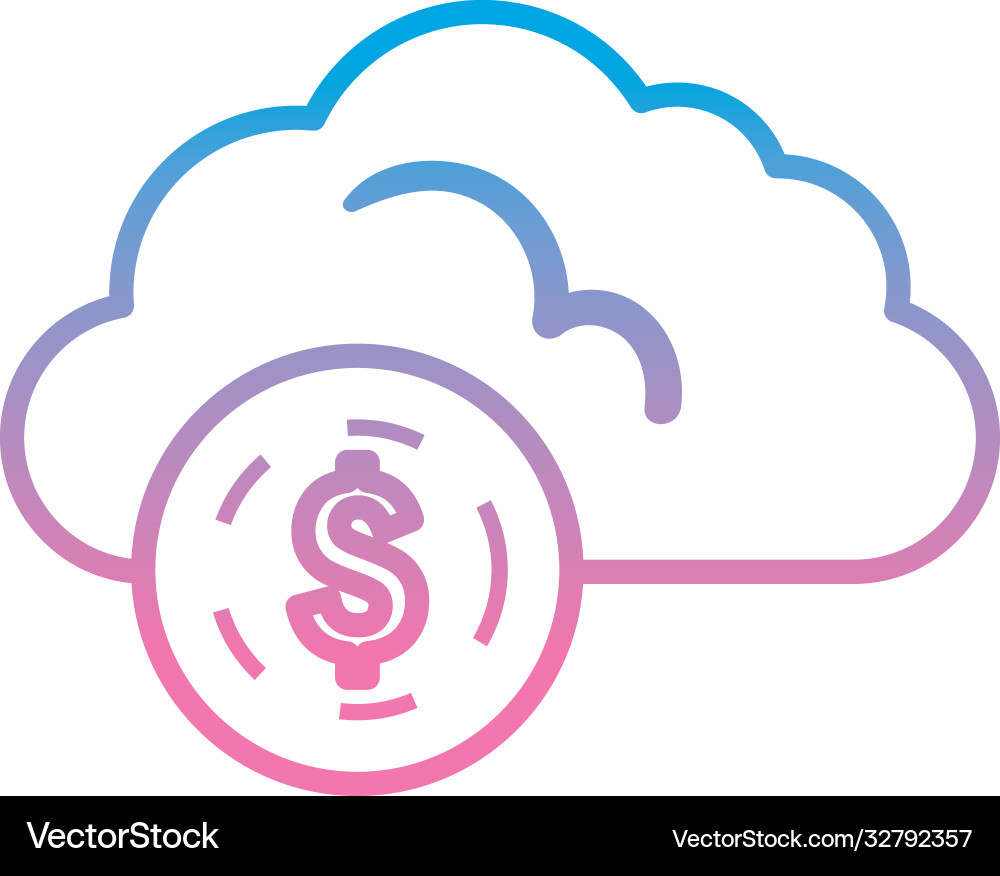 Cloud computing with dollar coin gradient style vector image