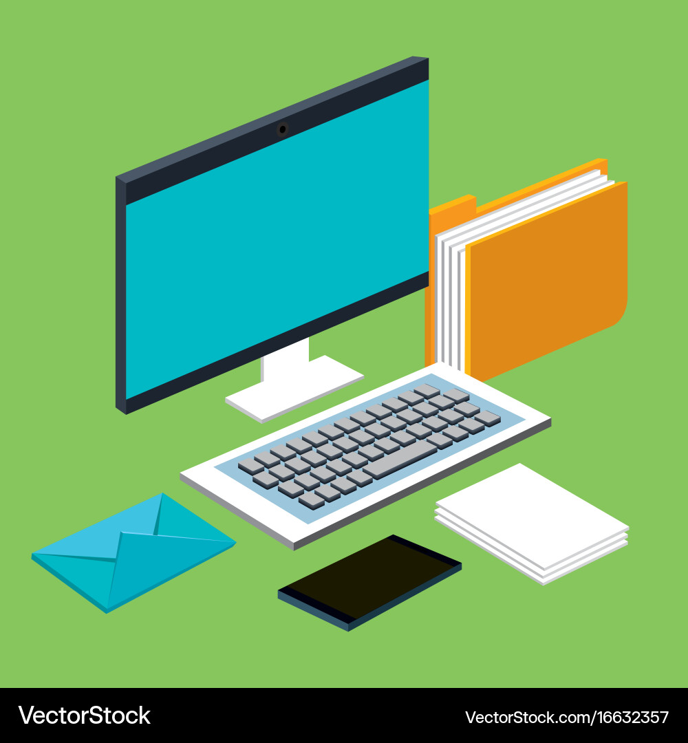 Computer mobile phone mail file folder documents vector image