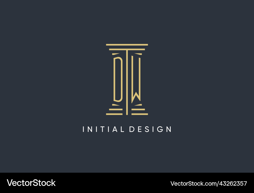 Dw initial monogram with pillar shape logo design Vector Image