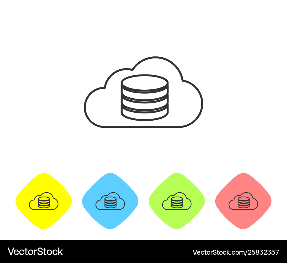 Grey cloud database line icon isolated on white Grey cloud database line icon isolated on white vector image