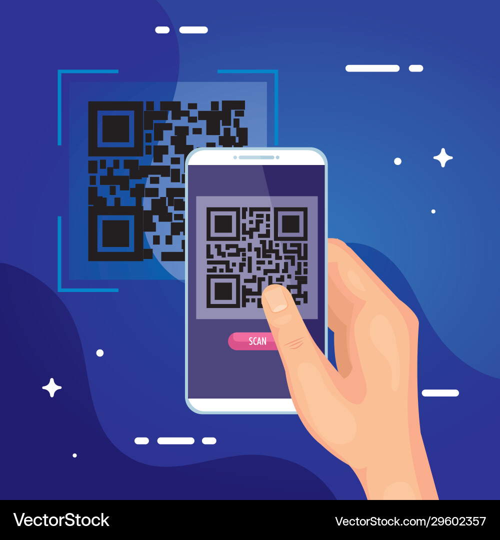 Hand using smartphone with scan code qr Hand using smartphone with scan code qr vector image