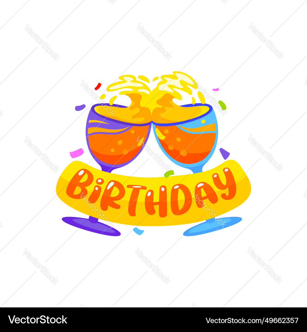 Happy birthday badge with clinking glasses vector image