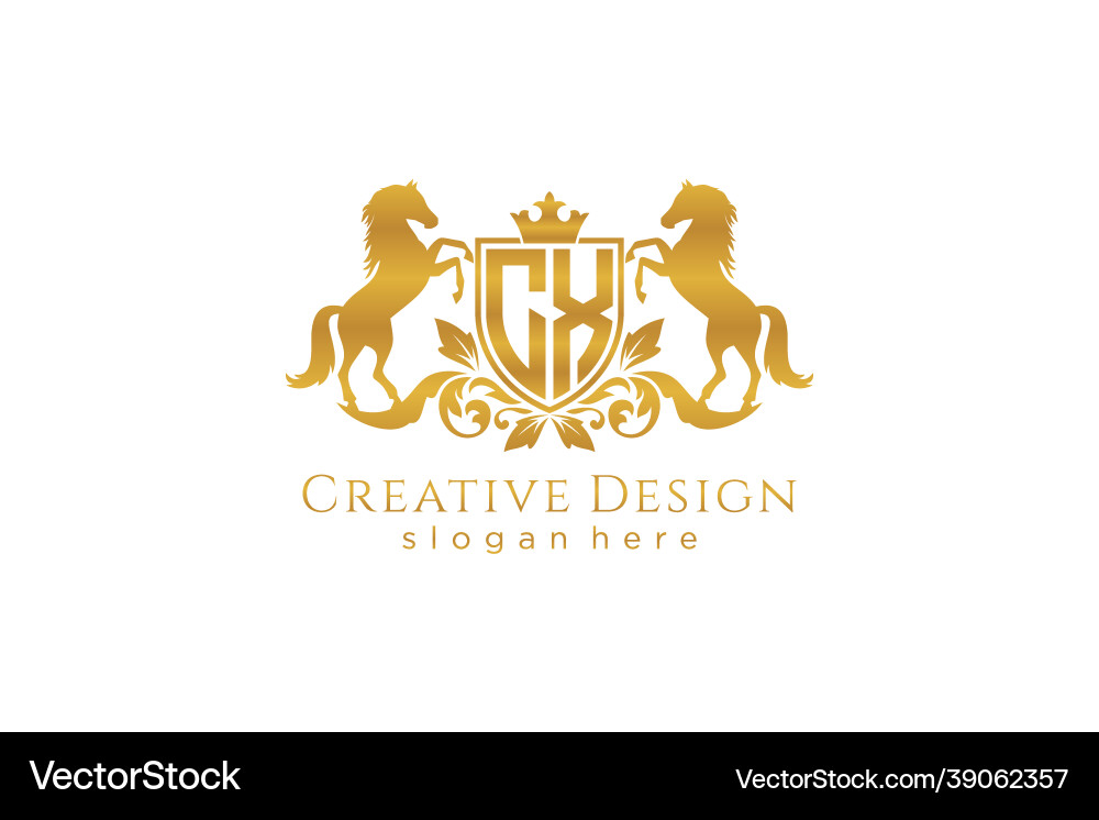 Initial cx retro golden crest with shield and two vector image