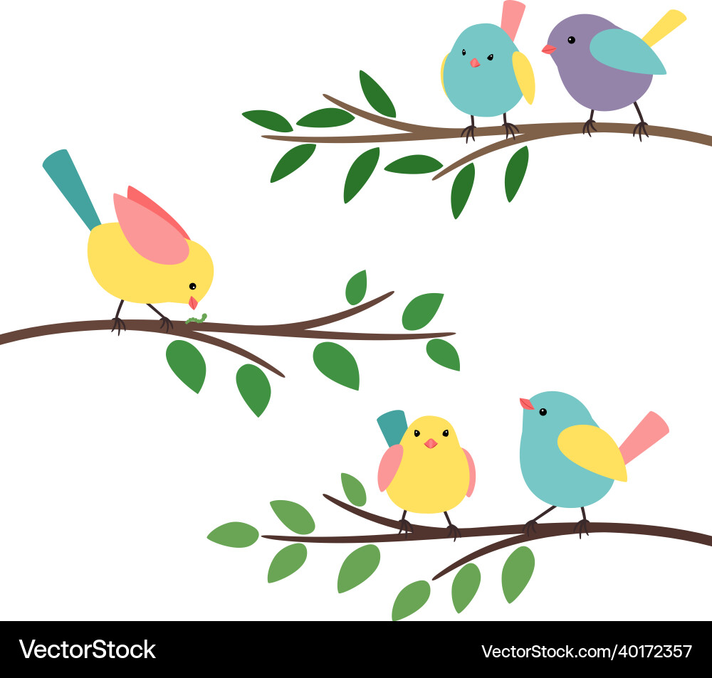Kids birds branches bird family on trees branch Kids birds branches bird family on trees branch vector image