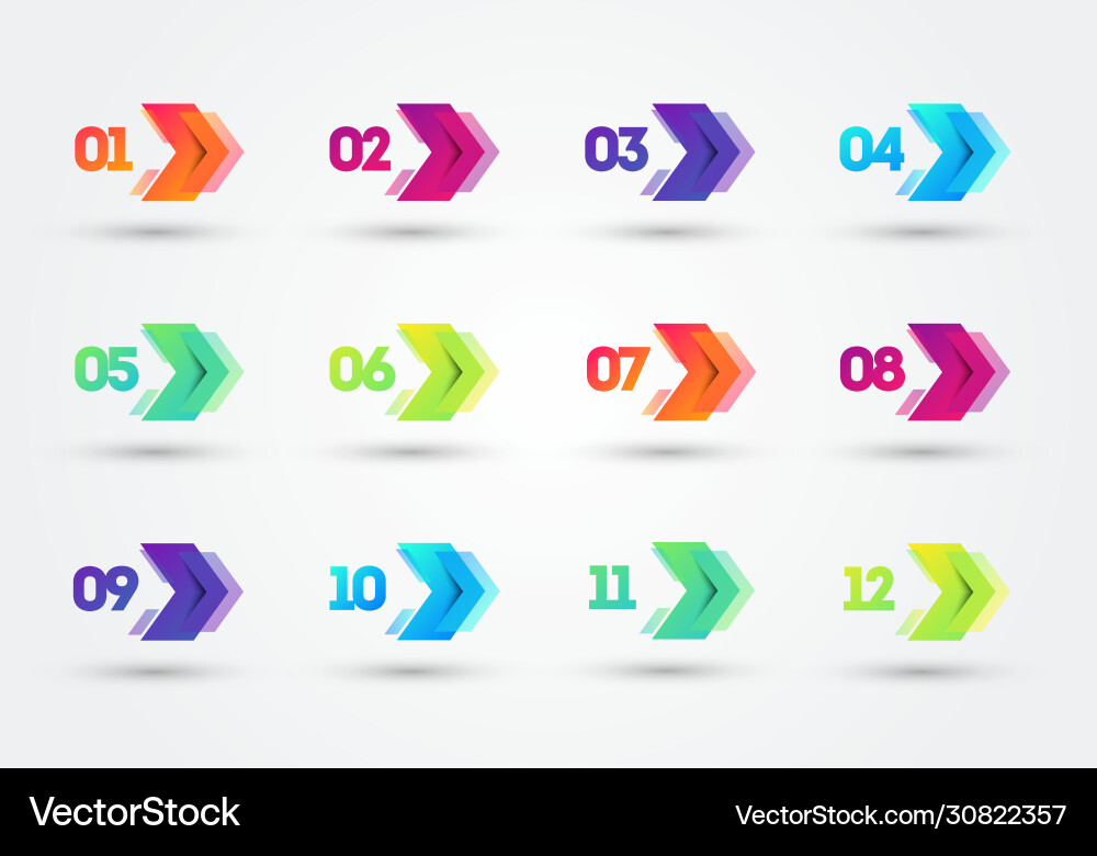 Modern colorful bullet points with number 1 to 12 vector image