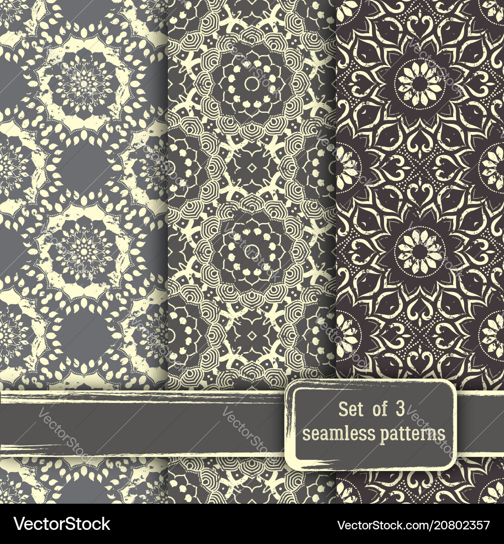 Set of seamless hand drawn mandala patterns Vector Image