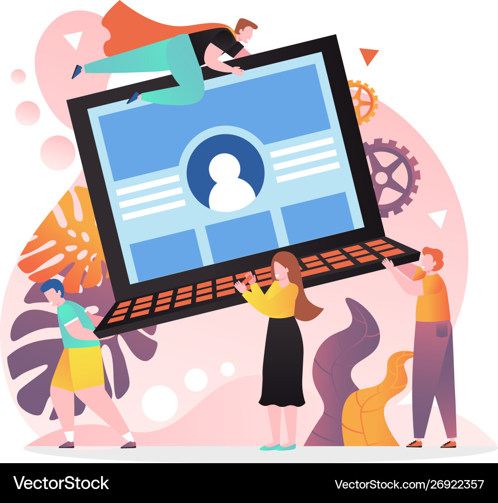 Tiny Characters with Large Laptops vector image
