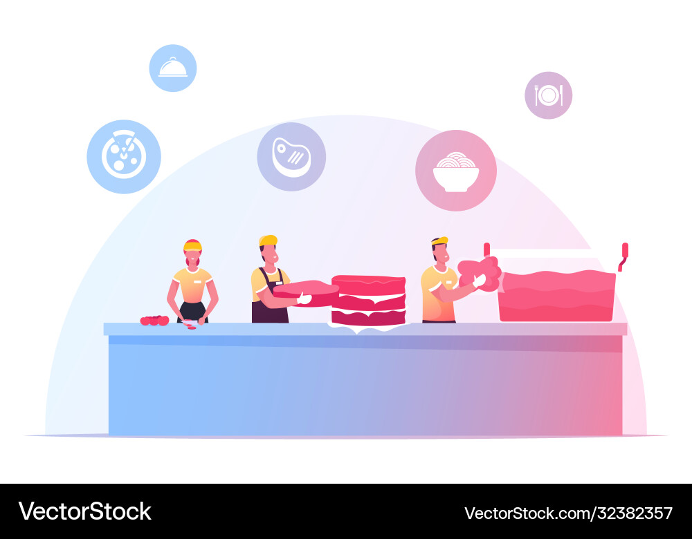 Tiny chef characters cooking semifinished products Tiny chef characters cooking semifinished products vector image