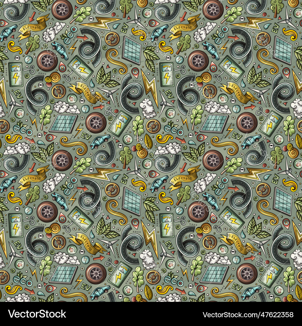 Cartoon cute doodles electric vehicle seamless Cartoon cute doodles electric vehicle seamless vector image