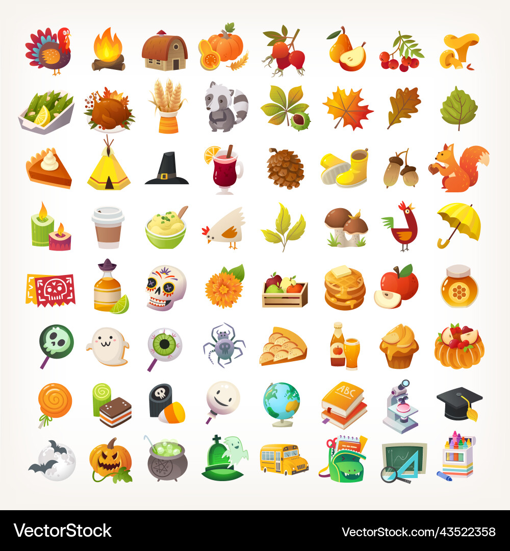 Colorful Autumn Thanksgiving Icons Vector Image
