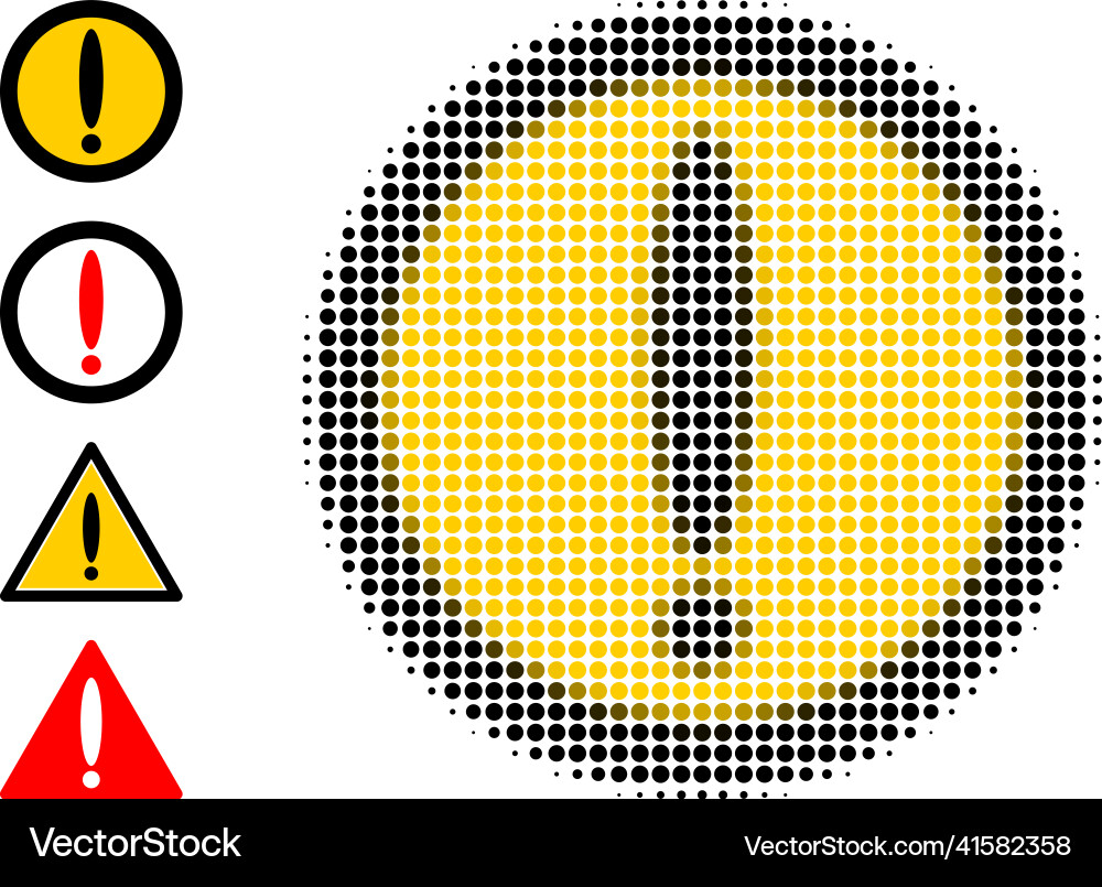 Dotted halftone warning circle icon and source Dotted halftone warning circle icon and source vector image