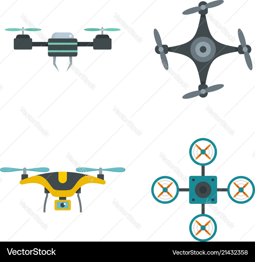 Drone camera quadcopter icons set flat style Vector Image