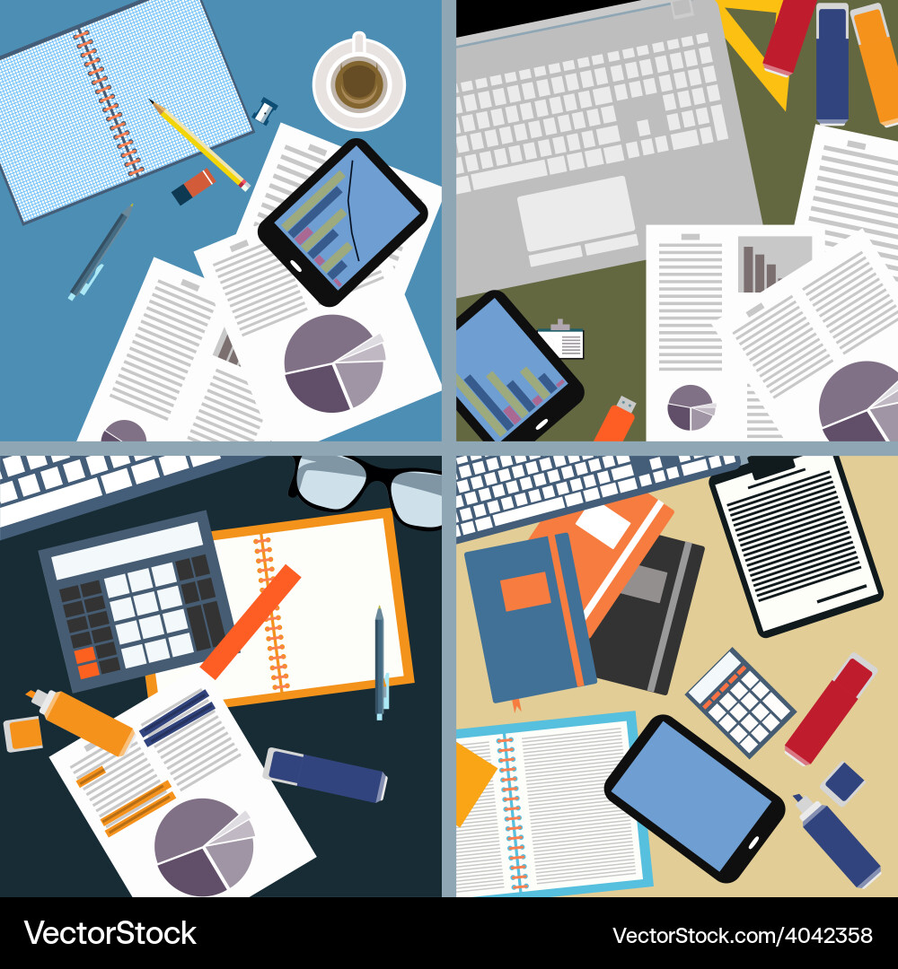 Flat design of office space and objects vector image