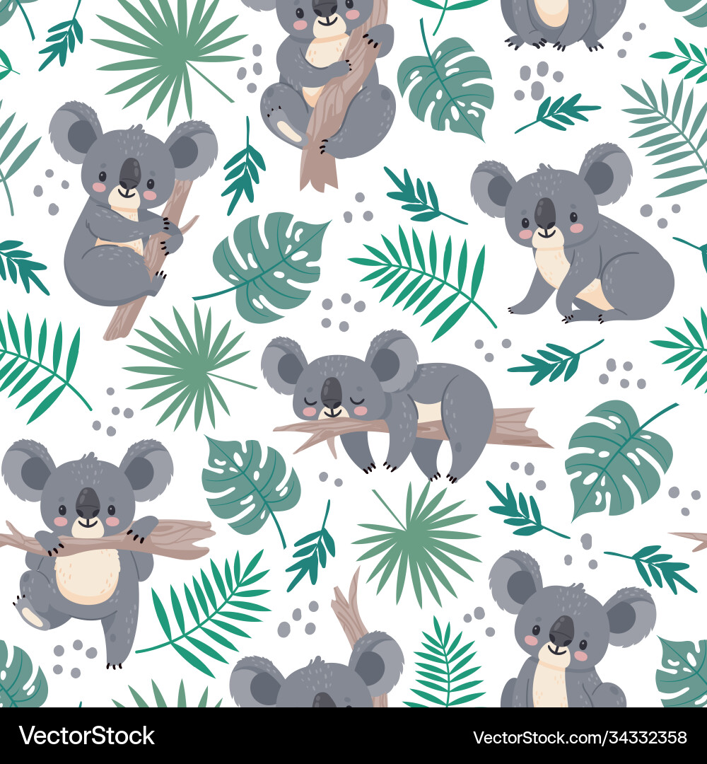 Koala Seamless Pattern - Cute Animals Royalty Free Vector