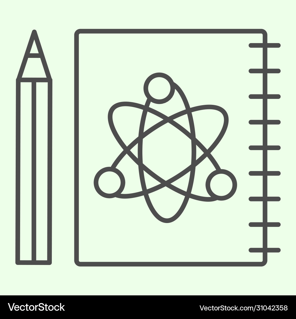 Science notepad thin line icon workbook with atom Science notepad thin line icon workbook with atom vector image