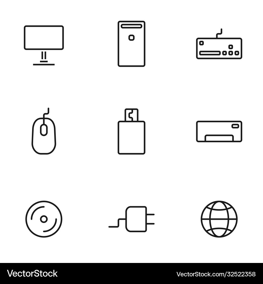 Set computers line icons contains laptop Set computers line icons contains laptop vector image