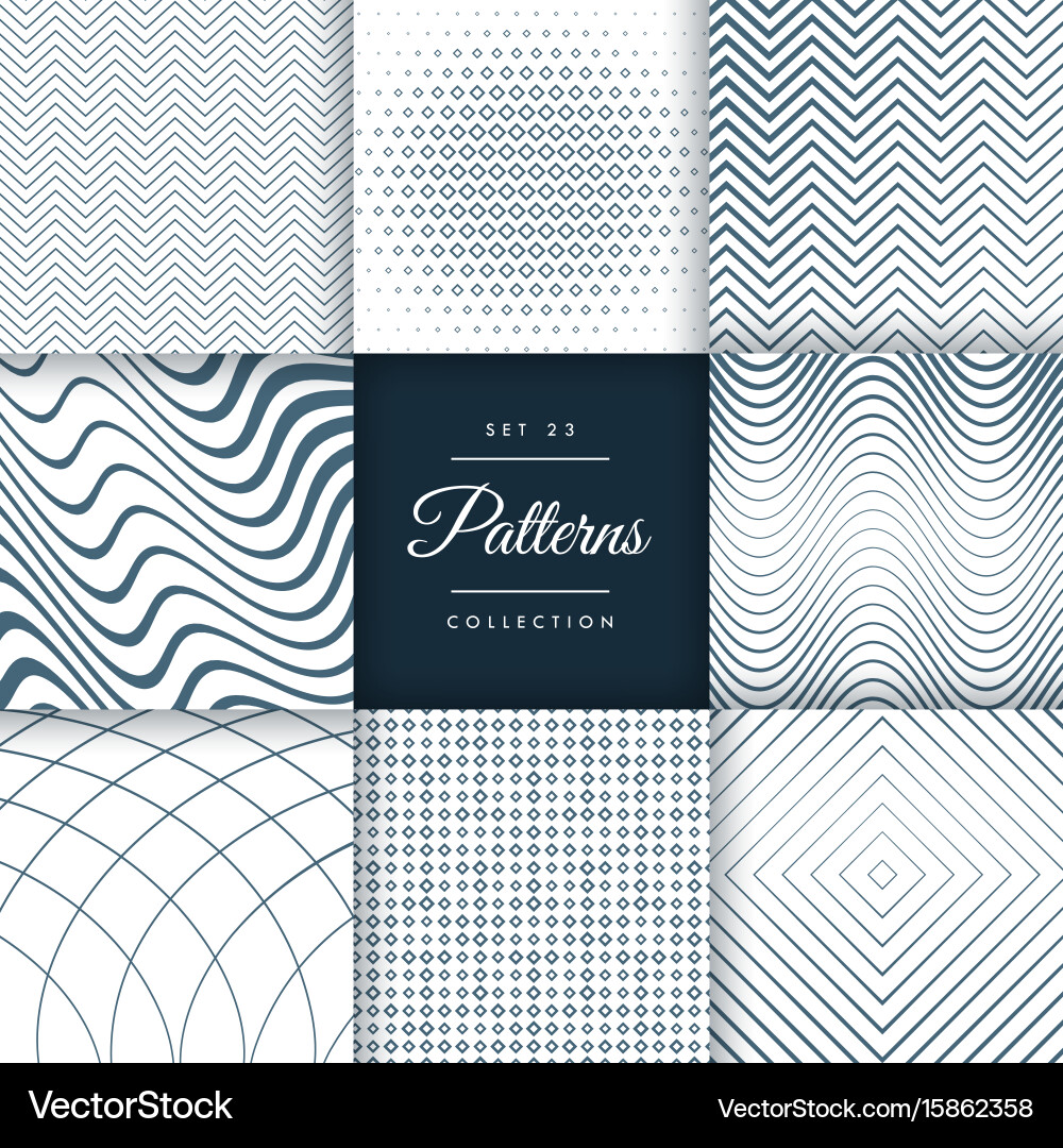 Set of eight different line pattern background vector image