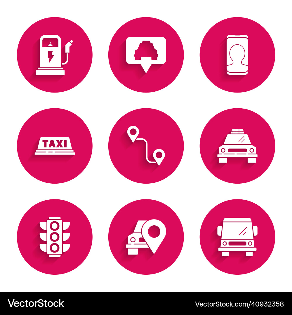 Set route location map pointer with taxi car Set route location map pointer with taxi car vector image