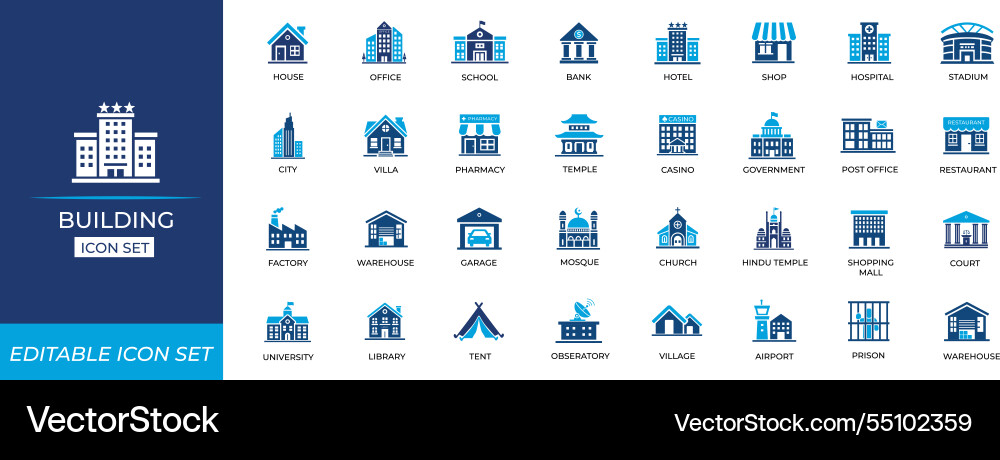 Building Icon Set - Architecture & Commerce vector image