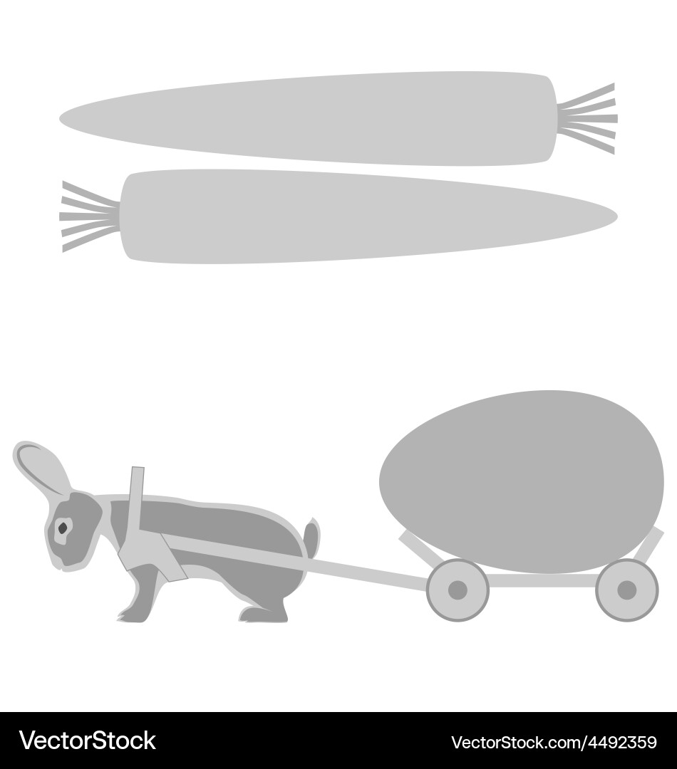 Grey rabbit pulls a cart with egg and carrot Vector Image