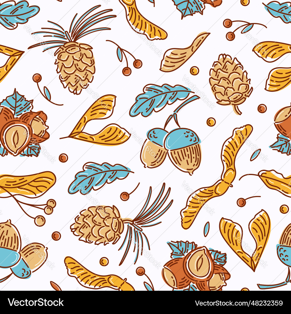 Hello autumn seamless pattern from nuts Vector Image