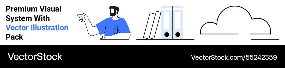 Man gesturing with files and cloud highlighting Man gesturing with files and cloud highlighting Vector Image