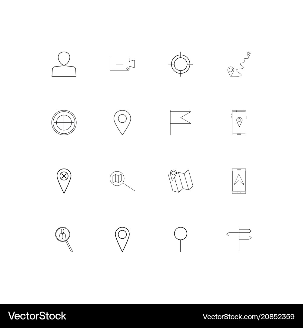 Maps and navigation linear thin icons set vector image